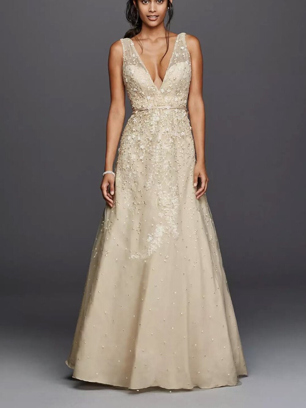 Melissa Sweet Champagne Wedding Dress Size 8 MS251151 Floral A-Line Bridal Gown
